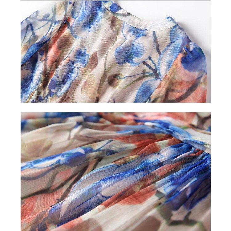 TE9647LLYG Abito slim in seta con stampa vintage divisa e scollo tondo nuovo stile estivo-6