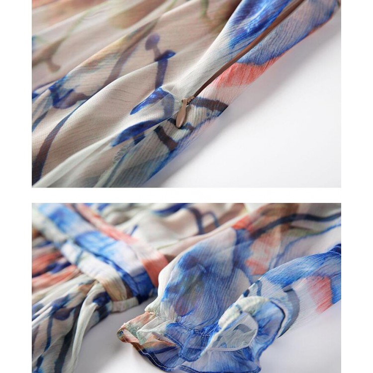 TE9647LLYG Abito slim in seta con stampa vintage divisa e scollo tondo nuovo stile estivo-7