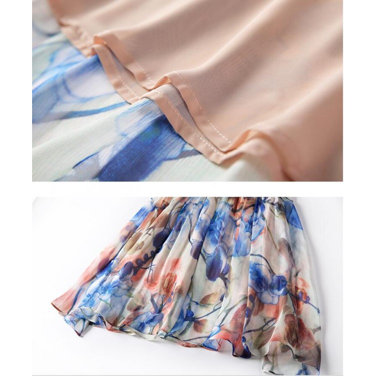 TE9647LLYG Abito slim in seta con stampa vintage divisa e scollo tondo nuovo stile estivo-8