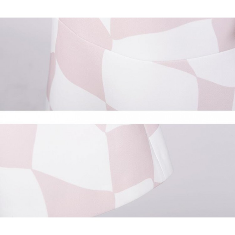 TE9649LLYG Abito slim con scollo a V da donna a quadri rosa moda Europa-7