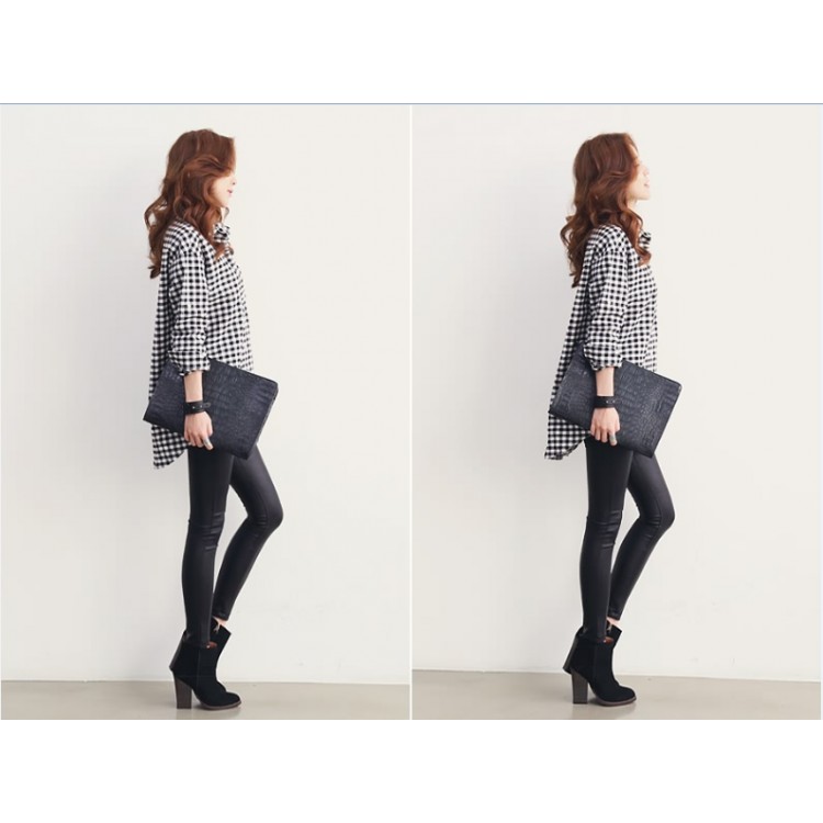 TE9725WJYS Blusa casual a quadri a maniche lunghe-3