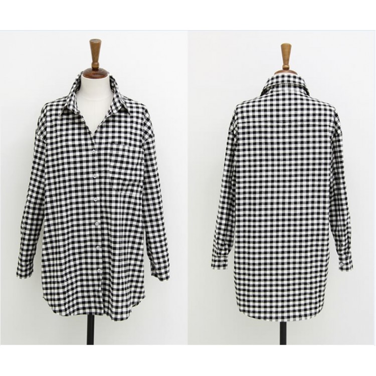 TE9725WJYS Blusa casual a quadri a maniche lunghe-4