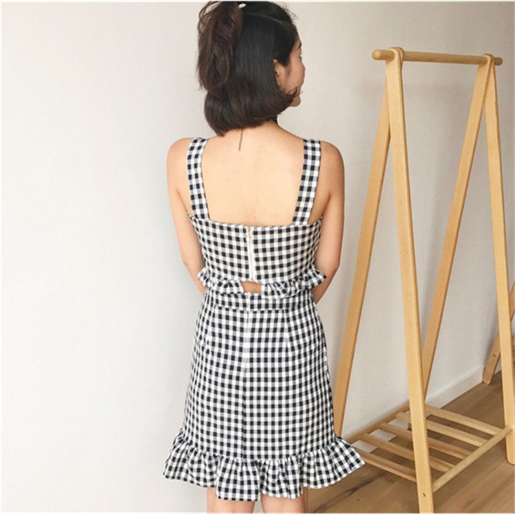 TE9768YSFS Top gallus a quadri con spalle scoperte e gonna a coda di pesce-5