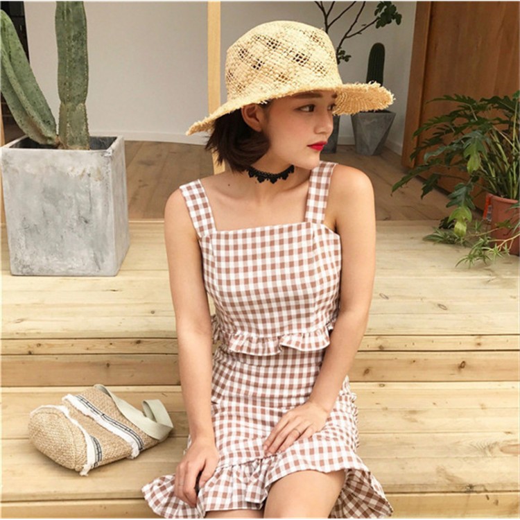 TE9768YSFS Top gallus a quadri con spalle scoperte e gonna a coda di pesce-6