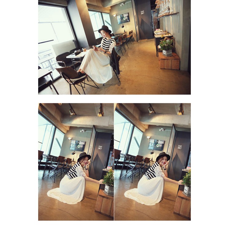 TE9940WJYS Top girocollo a righe con maniche in rete-2