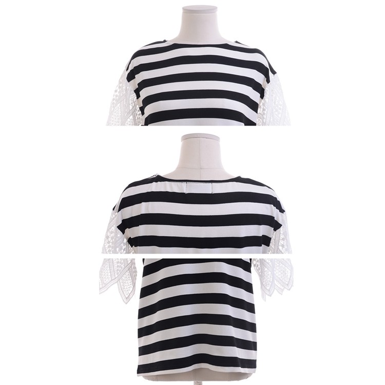 TE9940WJYS Top girocollo a righe con maniche in rete-4