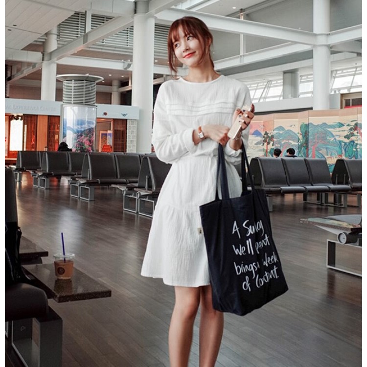 TE9855MSJ Abito chemisier a maniche lunghe con scollo tondo moda autunnale-1