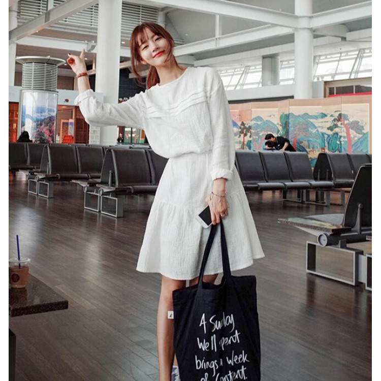 TE9855MSJ Abito chemisier a maniche lunghe con scollo tondo moda autunnale-3