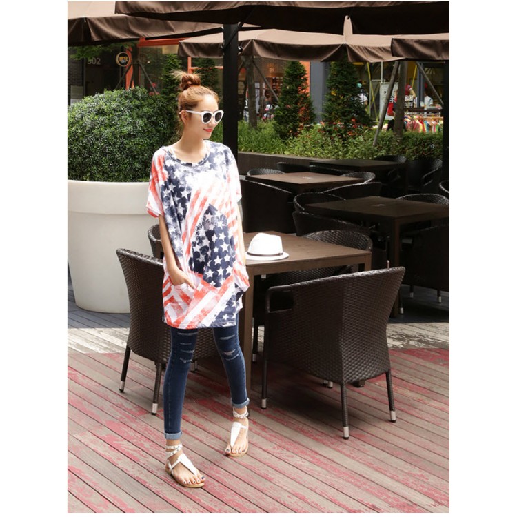 TE9862AYY T-shirt ampia con stampa coreana della moda union jack-1