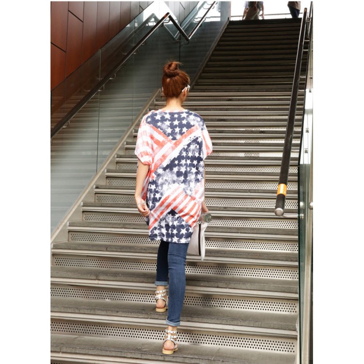TE9862AYY T-shirt ampia con stampa coreana della moda union jack-2