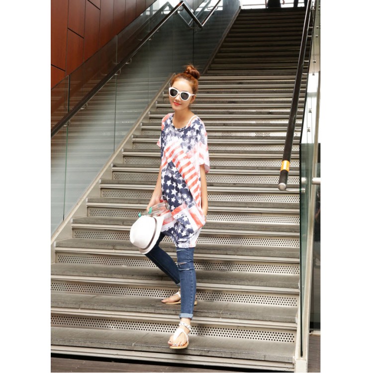 TE9862AYY T-shirt ampia con stampa coreana della moda union jack-3