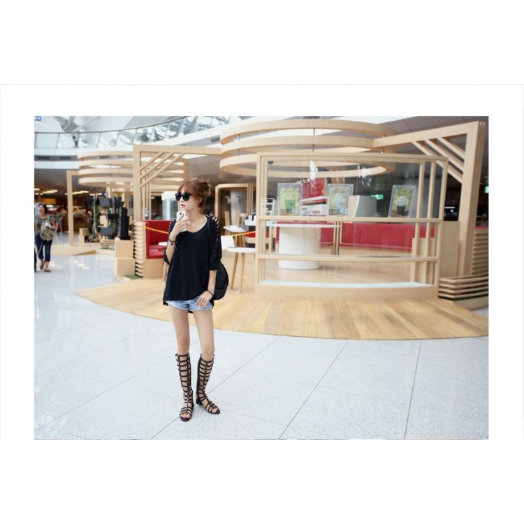 TE9911WJYS T-shirt ampia in modale con collo tondo, spalle scoperte-1