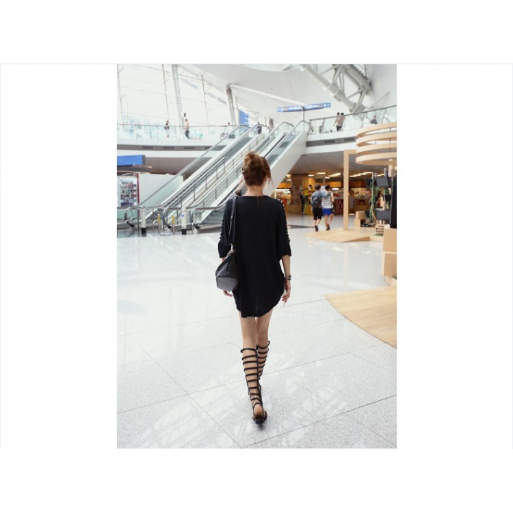 TE9911WJYS T-shirt ampia in modale con collo tondo, spalle scoperte-3