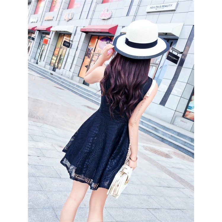 TE9920YBF Abito slim in pizzo senza maniche con colletto quadrato-4