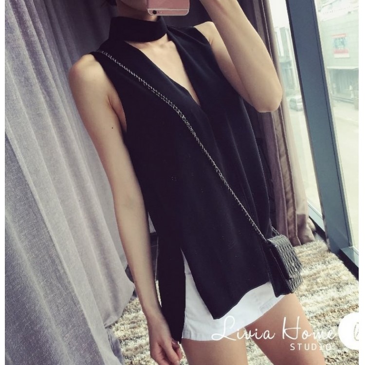 TE9929YBF Top con maniche a V profondo-1