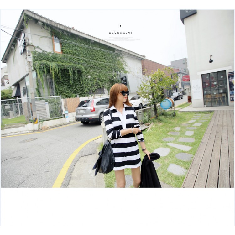 TE9952WJYS Camicia ampia a maniche lunghe a righe alla moda coreana-1