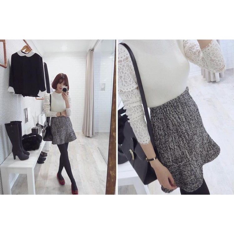 TE9985WJYS Top autunnali eleganti in maglia con giunture in pizzo-1