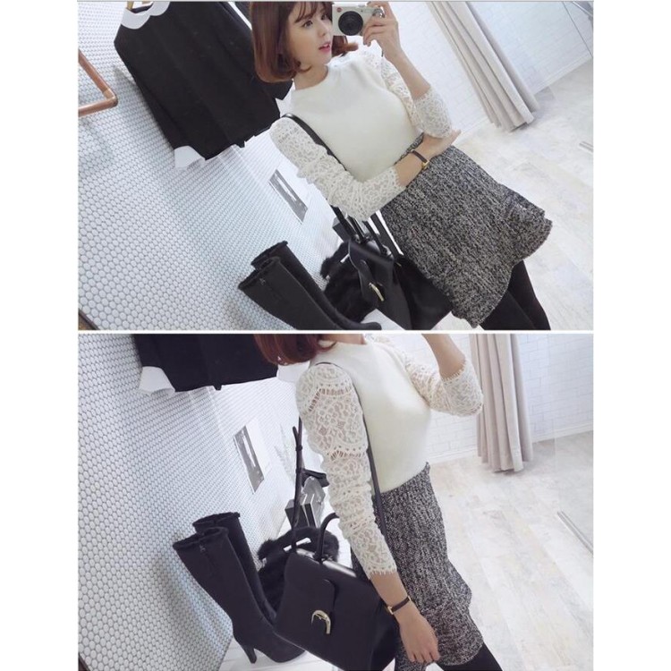 TE9985WJYS Top autunnali eleganti in maglia con giunture in pizzo-2