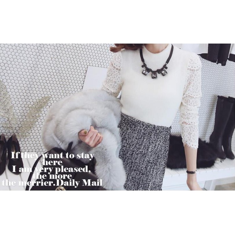 TE9985WJYS Top autunnali eleganti in maglia con giunture in pizzo-4