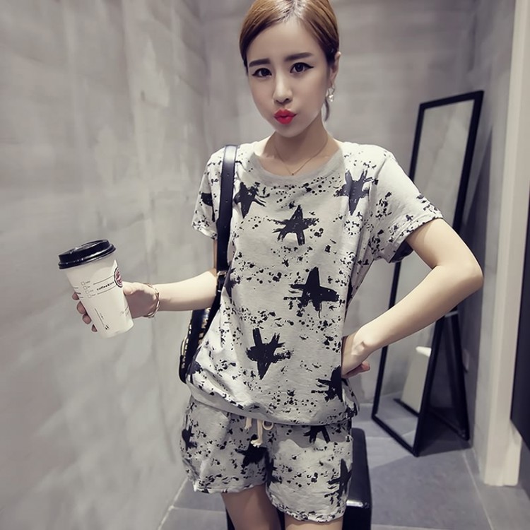 TEF295LFGG T-shirt casual girocollo con stampa stelle slim e ampia e pantaloncini-5