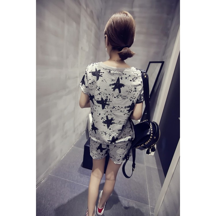 TEF295LFGG T-shirt casual girocollo con stampa stelle slim e ampia e pantaloncini-1