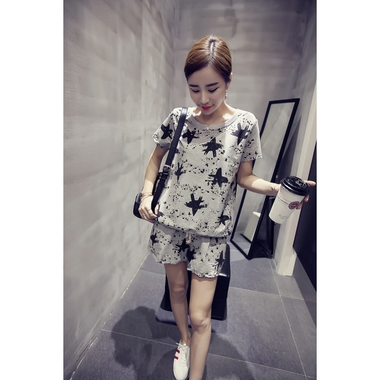 TEF295LFGG T-shirt casual girocollo con stampa stelle slim e ampia e pantaloncini-3