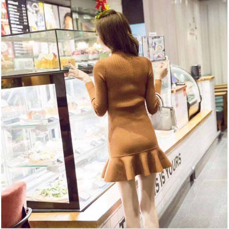 TEQ3099NYG Abito in maglia con collo alto e orlo a balze-7